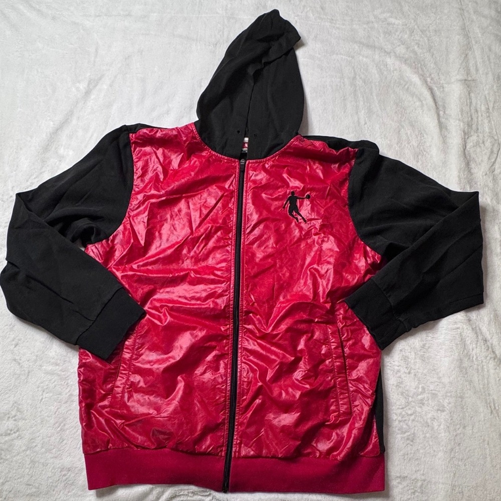 Qiaodan Mens 7XL Fits US 3XL 4XL Black Red Basketball Full Zip Hooded Jacket